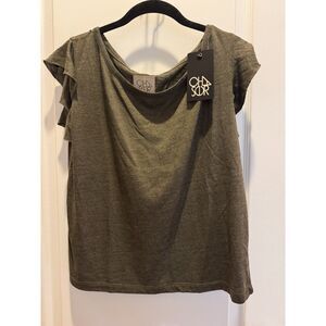 Anthropologie Chaser Flutter Sleeve Wide Neck Slub Knit Top